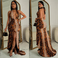C7059 cross-border   independent station fashion women's deep v neck sexy sleeveless dress new