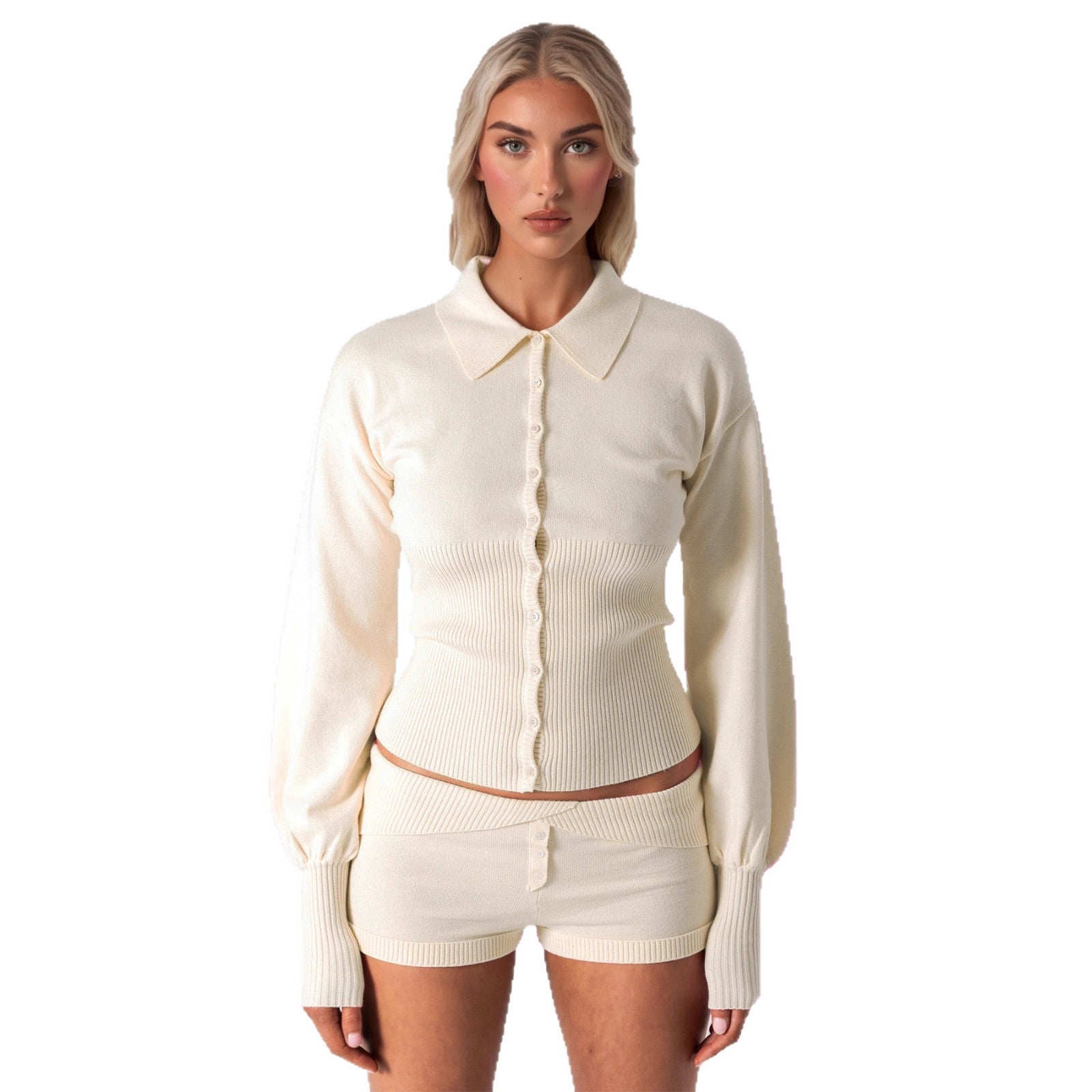 Cross-border Europe, America and 2025 autumn new women's clothing fashion lapel cardigan top niche design shorts two-piece set