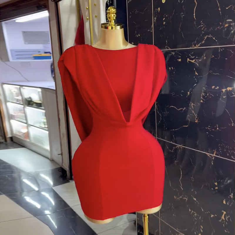 Fashion cross-border women's clothing  summernew arrivalelegantsense of designbackless dresssilm hip-covering shortdress