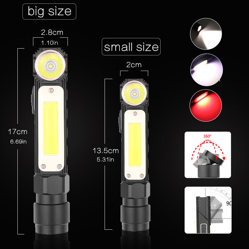 Cross-border LED strong light flashlight USB charging can be folded multifunctional magnetic inspection emergency work light