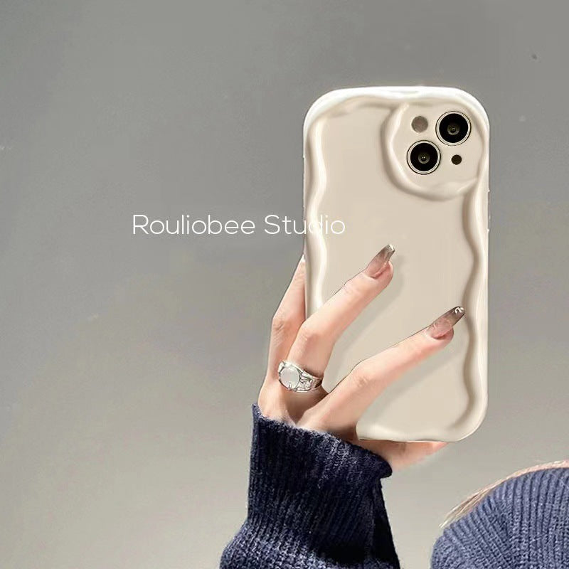 Three-dimensional wavy edge suitable for apple 16pro all-inclusive anti-fall protective case iphonexr pure color simple mobile phone case