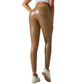 Clearance european and american  high waist hip lifting and abdominal tightening waist pu leather pants inner brushed yoga bottom leather pants nine-point pants