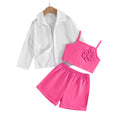 summer european and american style girls' new long-sleeved top + floral camisole vest + shorts three-piece set - direct from the manufacturer