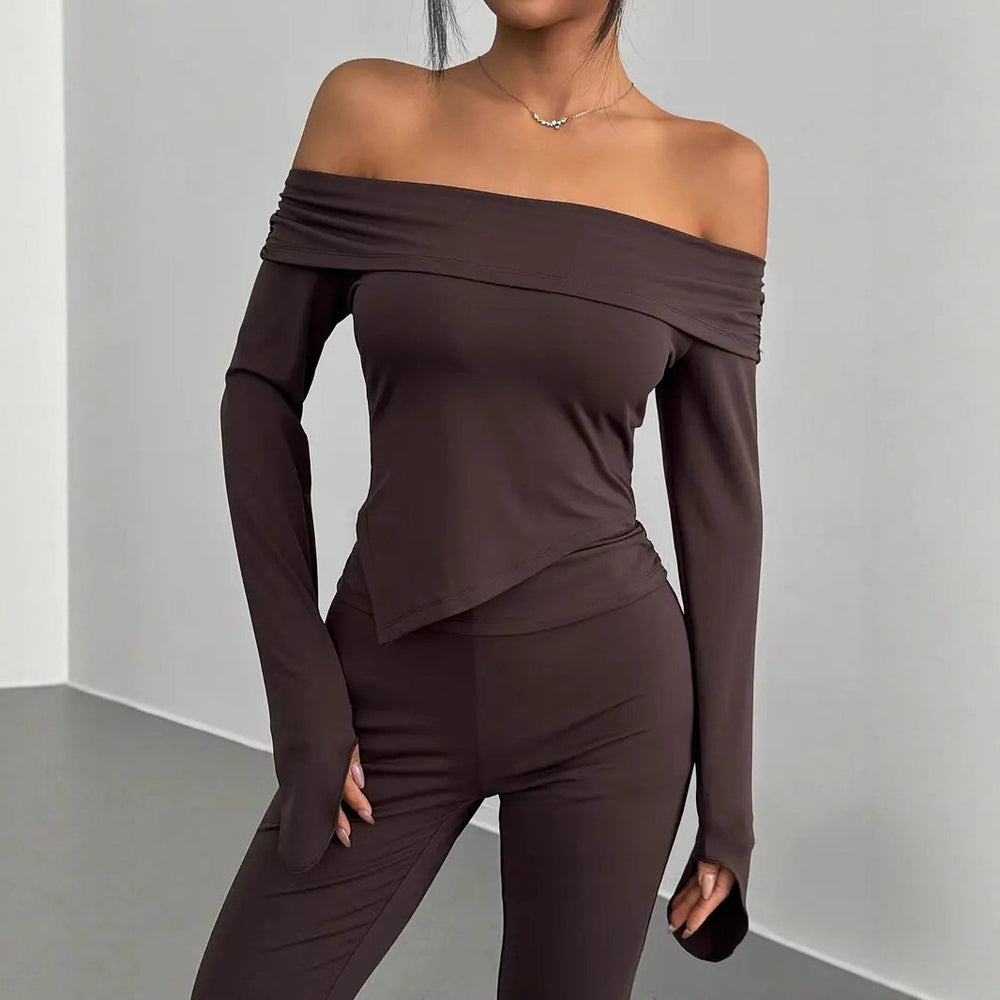 Amazon cross-border women's fashion: european and american style solid color knitted two-piece set -  casual long sleeve top