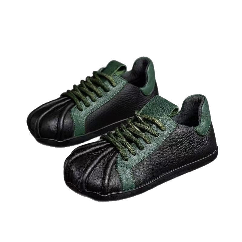 Retro round toe soft leather women's shoes 2026 new arrival soft leather soft bottom tie back shoes women's flatseasiest for match loafers
