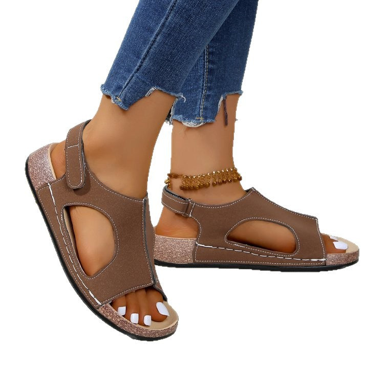 Fashionexportthick solecolorblock roman sandals women's cross-border platform sole velcro open toe beach sandals
