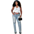 European and american style straight-leg jeans - new fashionable hot girl vintage distressed casual pants for  cross-border e-commerce