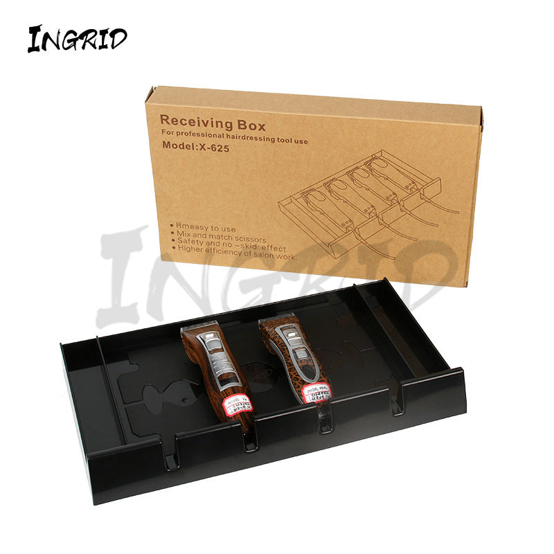 Electric scissors display box, hair salon retro oil head, electric push scissors, beard brush, desktop storage tray, non-slip push and cut box.