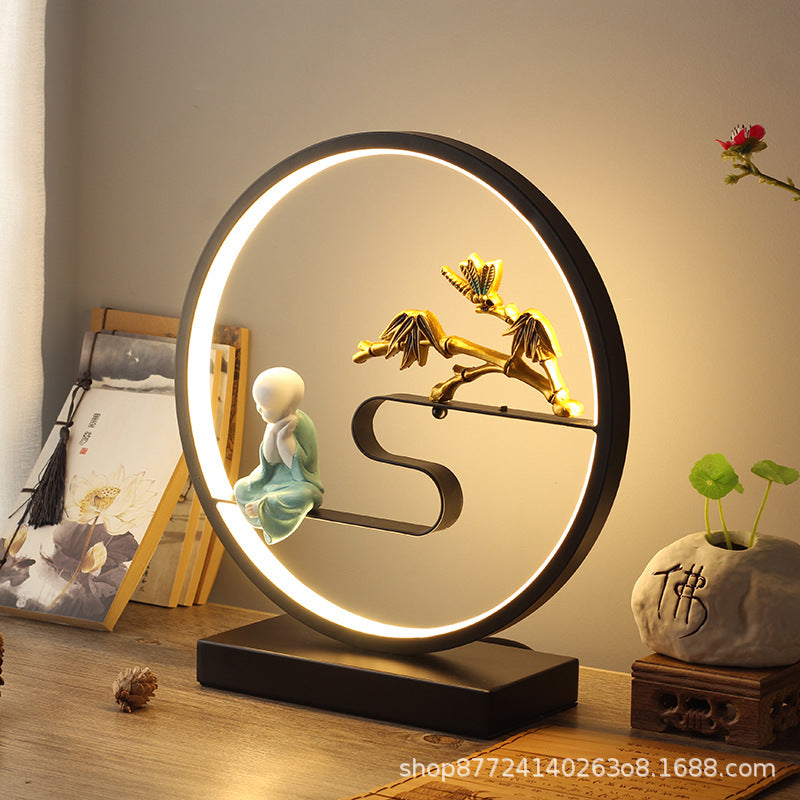 New chinoiserie table lamp bedroom bedside lamp zen ornaments wedding girl lotus creative gift home remote control lotus