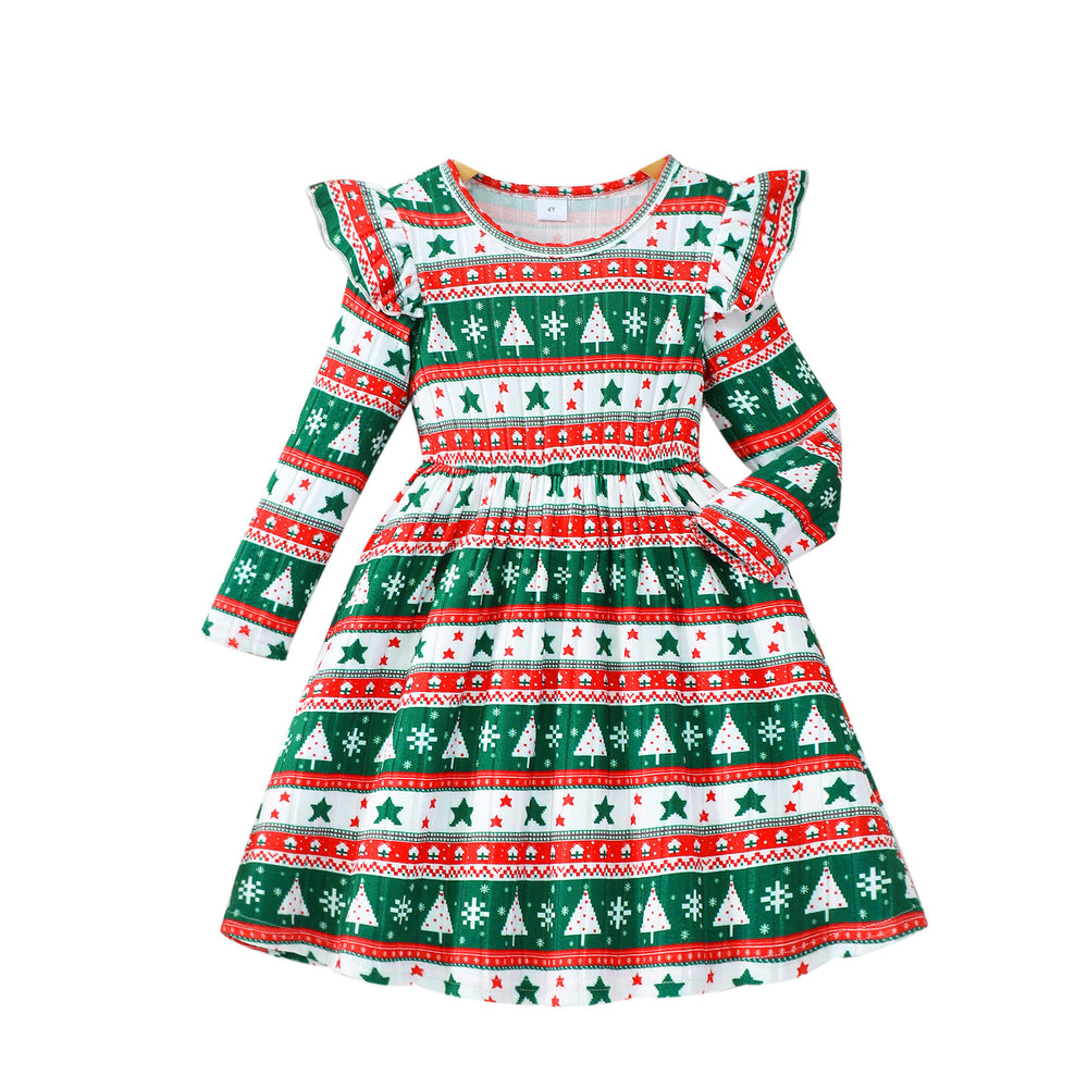 Girls' dress for toddlers and young children, all-over print long sleeve dress