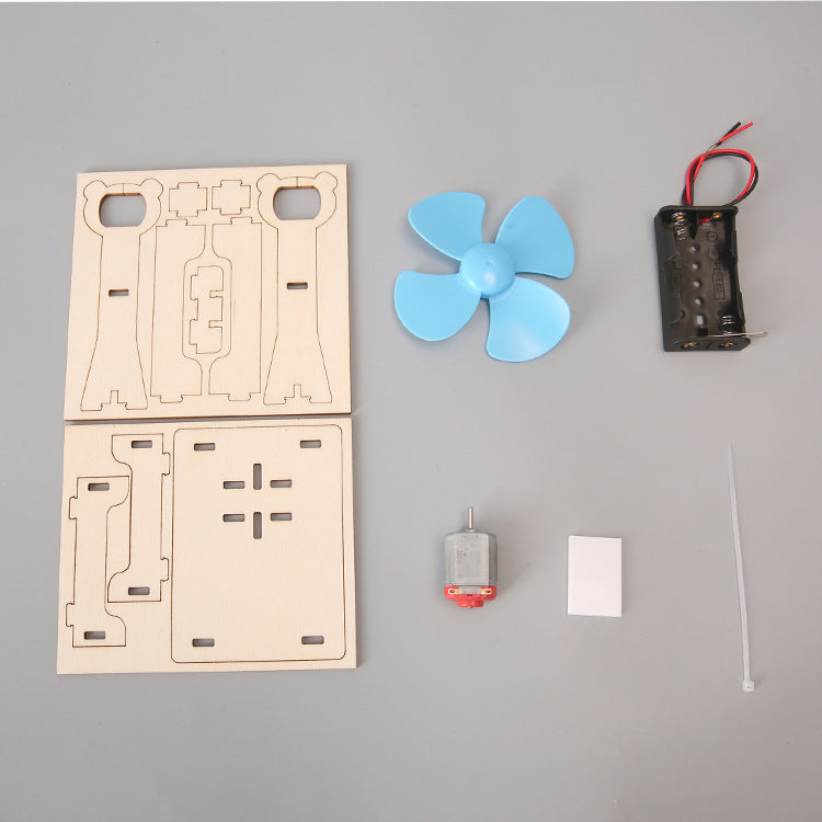 Simple electric fan, wooden splicing handmade DIY technology small production physical fun science experiment educational toy
