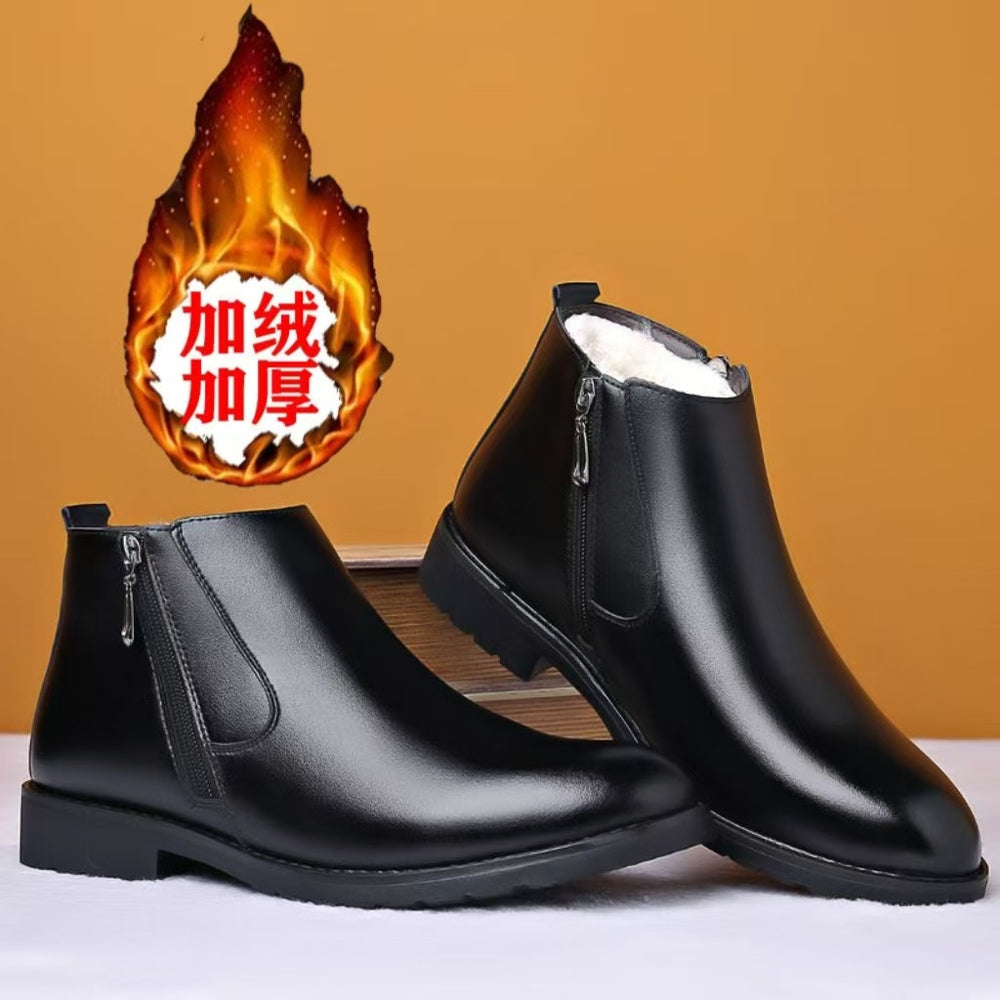 Men's winter warm cotton shoes - fleece lined, non-slip, casual high-top cotton shoes for men, elderly cotton shoes, men's leather cotton shoes for seniors