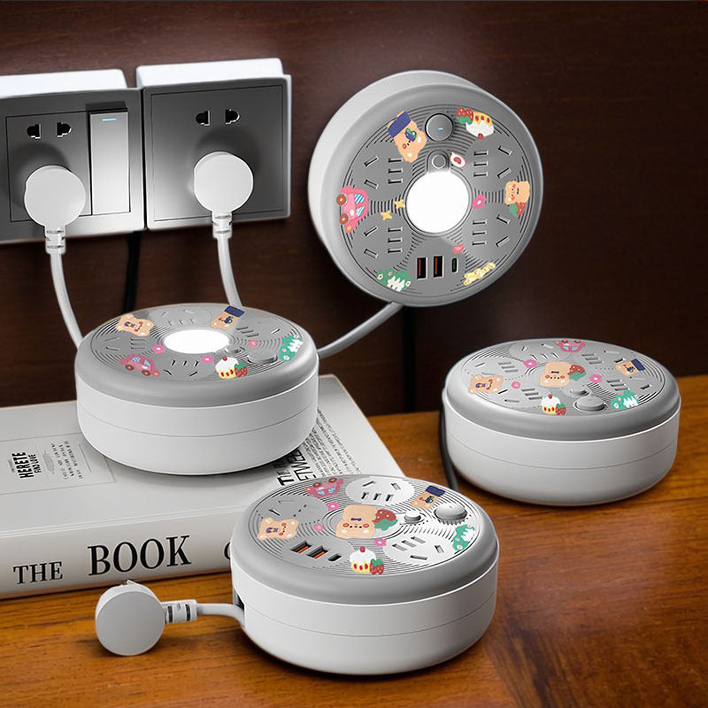 Retractable storage socket with cord, multi-function usb power strip, multi-outlet power strip, electrical plug extension cord