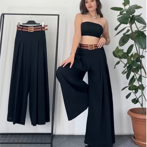 European and American  spot women's clothing 2024 new fashion back waist elastic high waist wide leg pants women's casual trousers