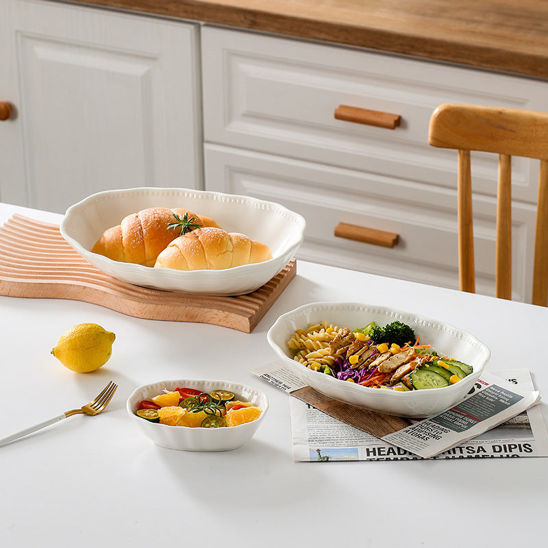 New nordic pure white baking bowl for home cheese rice plate salad bowl large ceramic deep bowl plate microwaveable