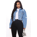 Bao style denim outwear women's new arrivalfashionfashion  ripped tops washed cut denim outwear