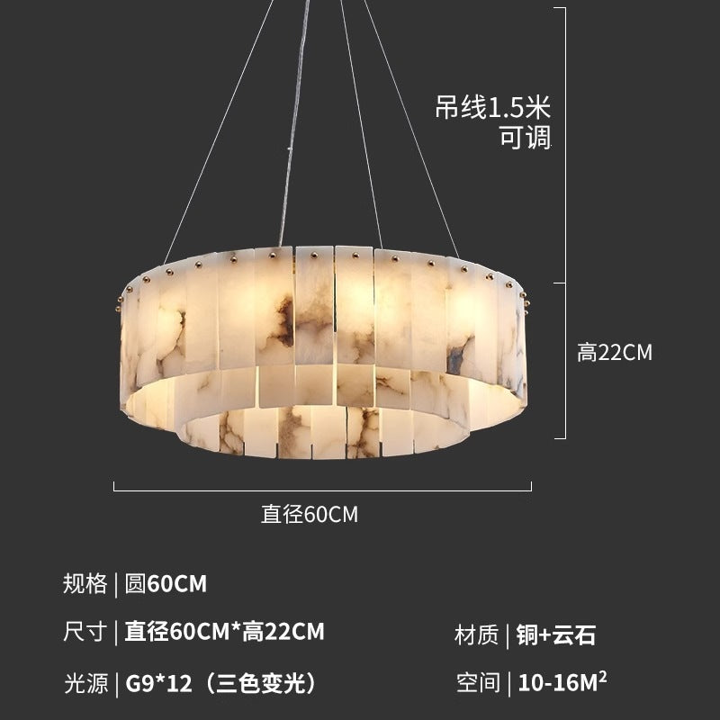 Modern minimalist spanish natural cloud marble translucent living room cross-border all-copper spanish cloud marble chandelier
