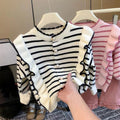 Girls' knitted cardigan - new autumn/winter collection: stylish and trendy top for girls, korean style striped sweater jacket for kids and babies