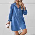 Fashion cross-border export  new arrivalloose washed long sleevespatchwork denim mid-length dress outwear
