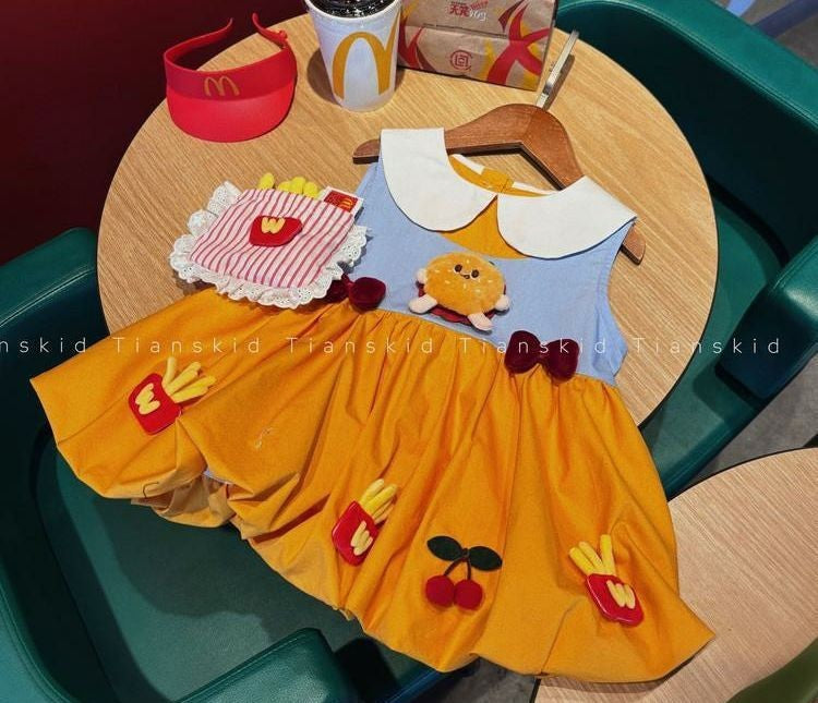 Girls' summer dress: new cute baby hamburger tank dress, korean style children's peter pan collar tulip princess dress