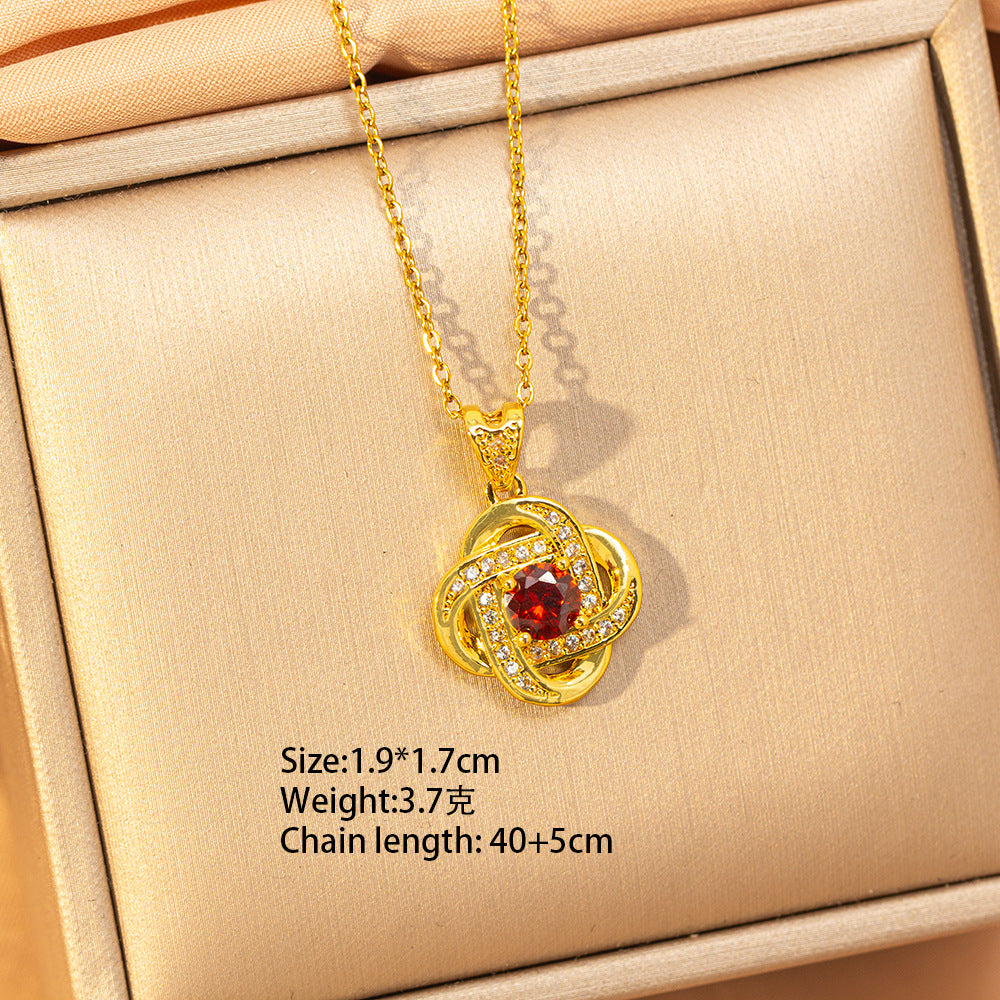 【titanium steel】copper inlaid zircon light luxury new style ruby necklace women's high-end fashion versatile elegant sweater chain jewelry