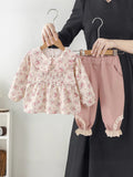 Girls' stylish autumn outfit set  new children's autumn shirt and pants two-piece set for little girls