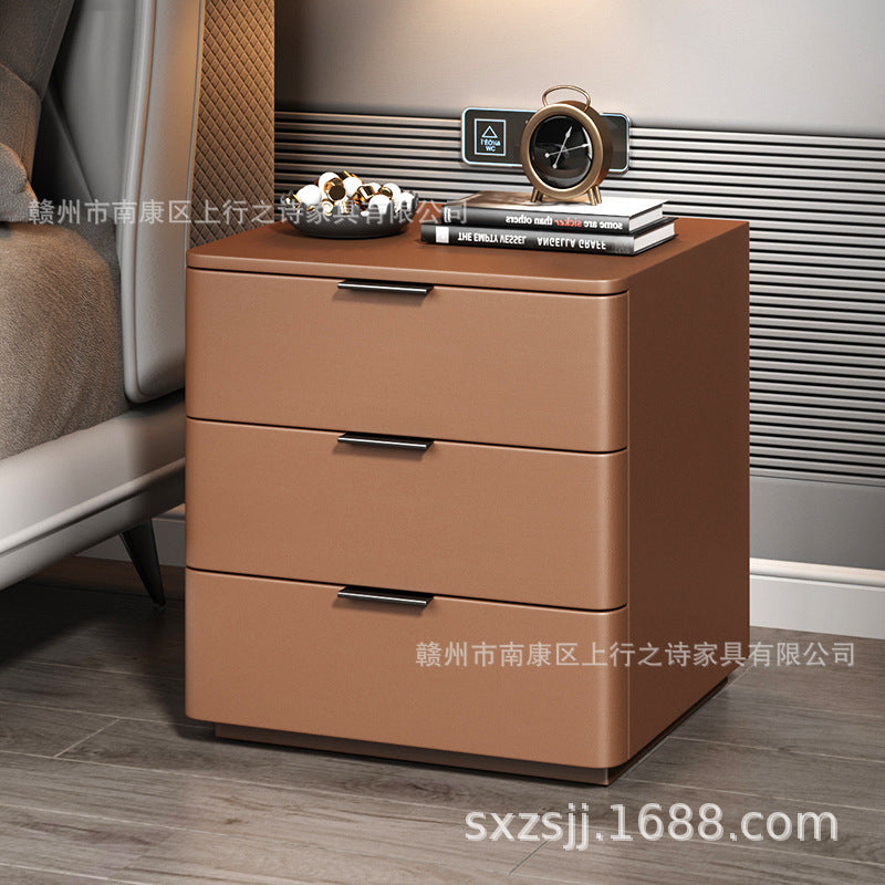 Bedside cabinet popular douyin new arrival leather art simple modern solid wood room master bedroom wholesale rock slab countertop