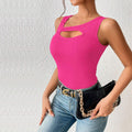 european and american women's clothing  new slim-fit sexy knitted solid color cutout tank top t-shirt - versatile and chic top