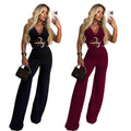 C7499 cross-border   fashion women's v-neck decorative buckle belt top and pants set