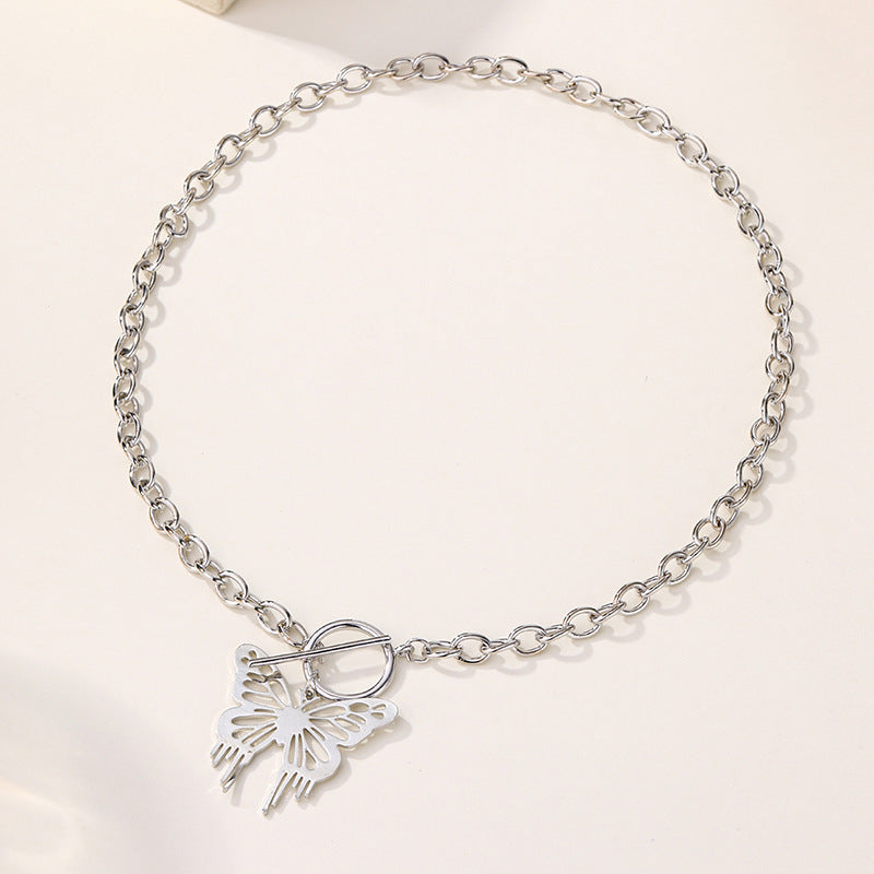 Sweater necklace wholesale european and american cross-border personalized jewelry women's butterfly niche high-end ot buckle autumn and winter accessories necklace