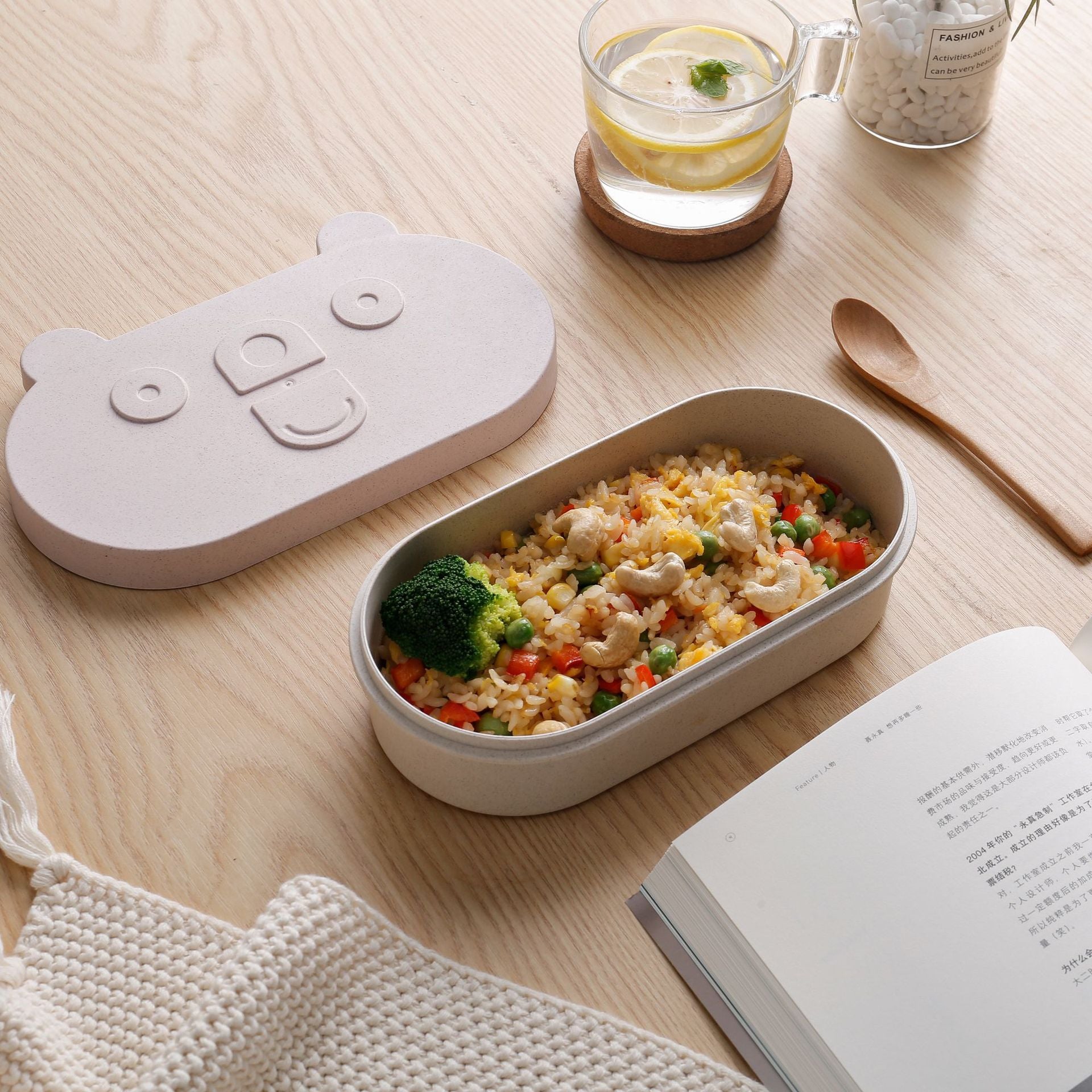 Cartoon easy bear wheat straw lunch box office worker bento box student lunch box with compartment microwave oven lunch box