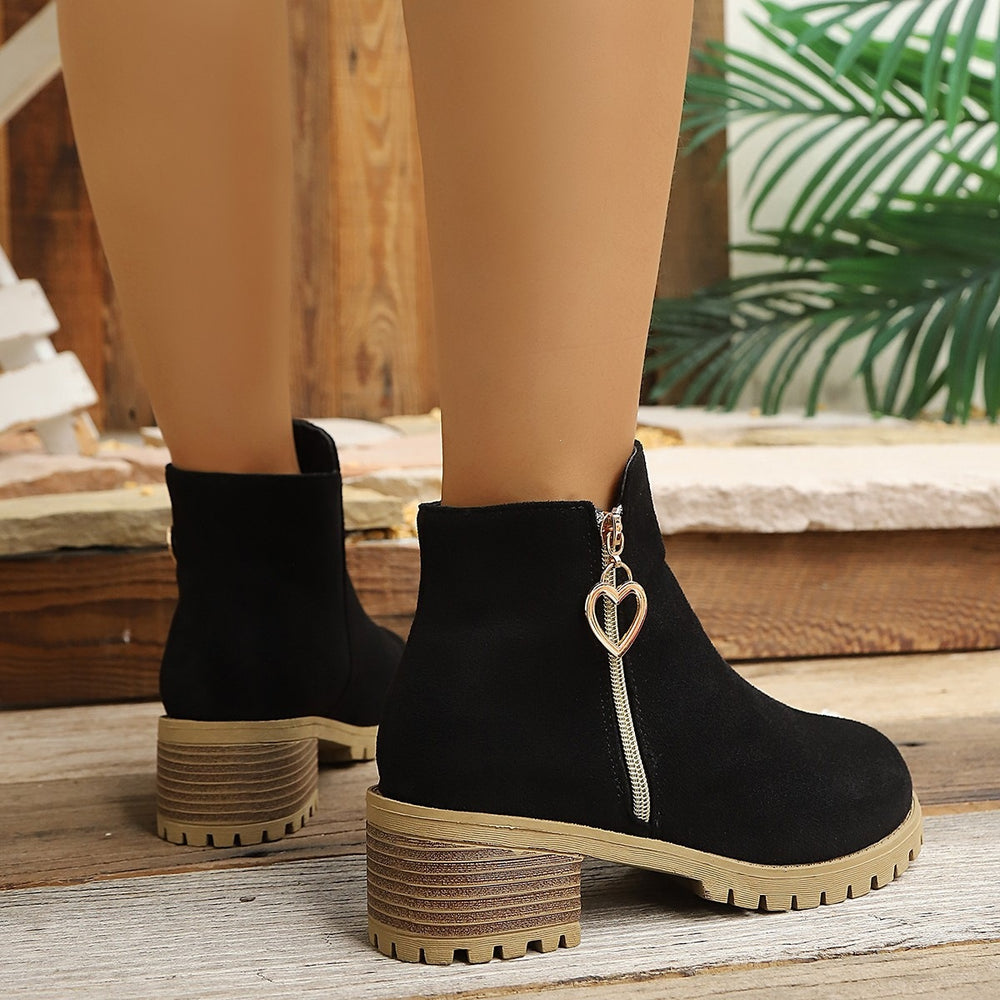 plus size side zipper short boots for women autumn winternew arrival round toe british style thick heel heart metal buckle boots