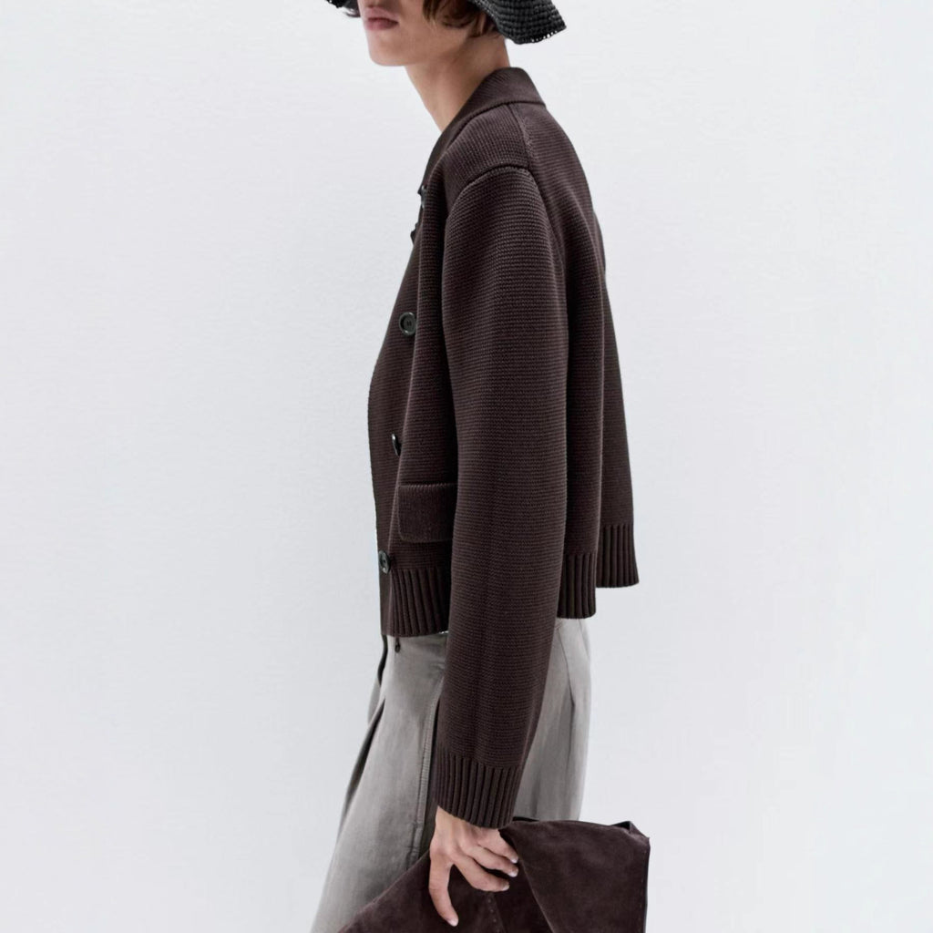 Cross-border Europe, America and the United States in the autumn and winter of 2025 new women's clothing fashion British style lapel collar double-breasted knitted cardigan jacket women