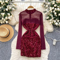 Accessible luxury diamond quiltedknittingdress women's elegant round neck silm short stretch wrap skirt sleeveless vest skirt