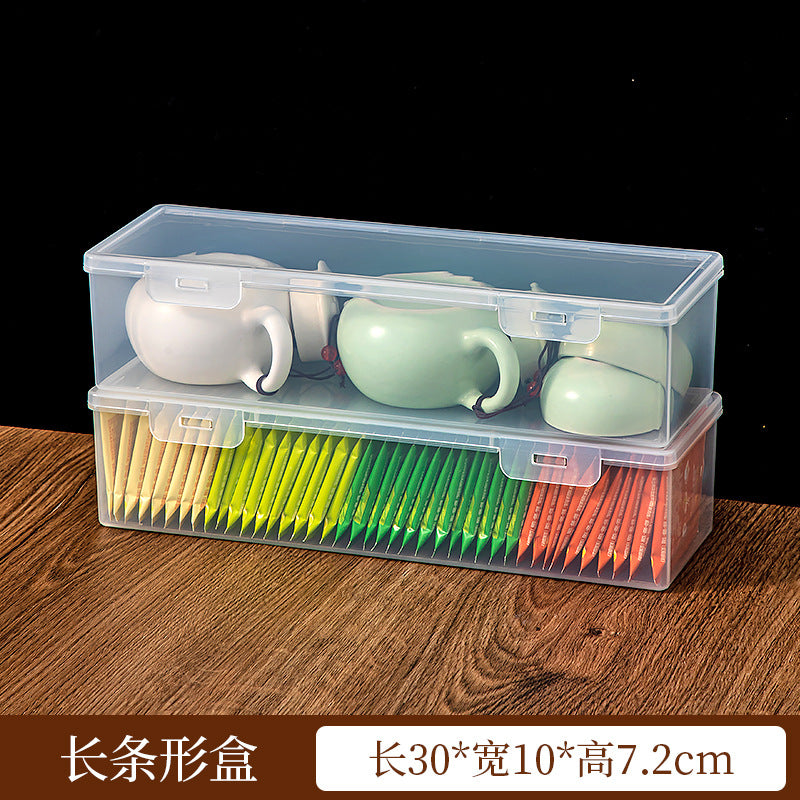 Plastic Kung Fu tea teacup tea set storage box with lid, dustproof and stackable multi-functional transparent desktop storage box