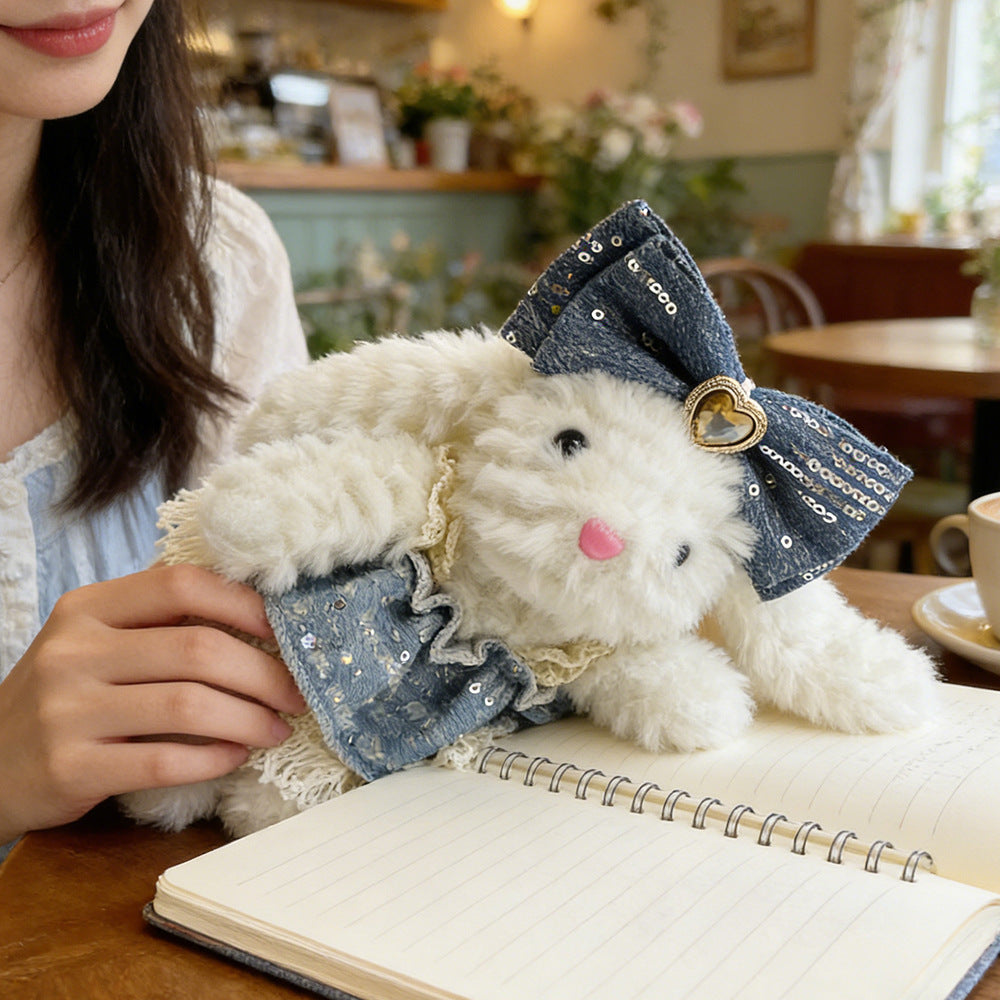 Long-eared rabbit keychain lop-eared rabbit bag pendant stuffed doll cute bows rabbit creative pendant