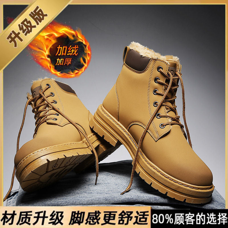 Boots men's shoes winter high-top british workwear rhubarb boots men's thickened cotton shoes fleece-linedheattech snow boots