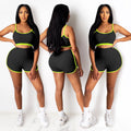 C3635 in-stock cross-border   fashion european and american women's yoga cropped tank top two-piece set