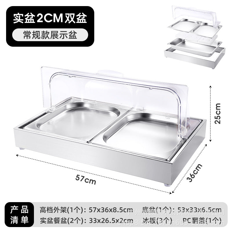 Stainless steel braised meat drain tray - commercial-grade display plate with lid for hotels, cafeterias, restaurants, and sushi restaurants - keeps food fresh and cold