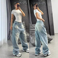European and american style high-waisted straight-leg jeans -  cross-border women's fashion autumn trend tie-dye wide-leg pants