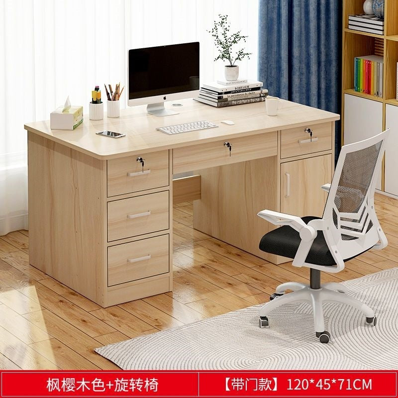 Office desk with lock, workstation with drawers, desk and chair set for employees, home desktop minimalist computer desk