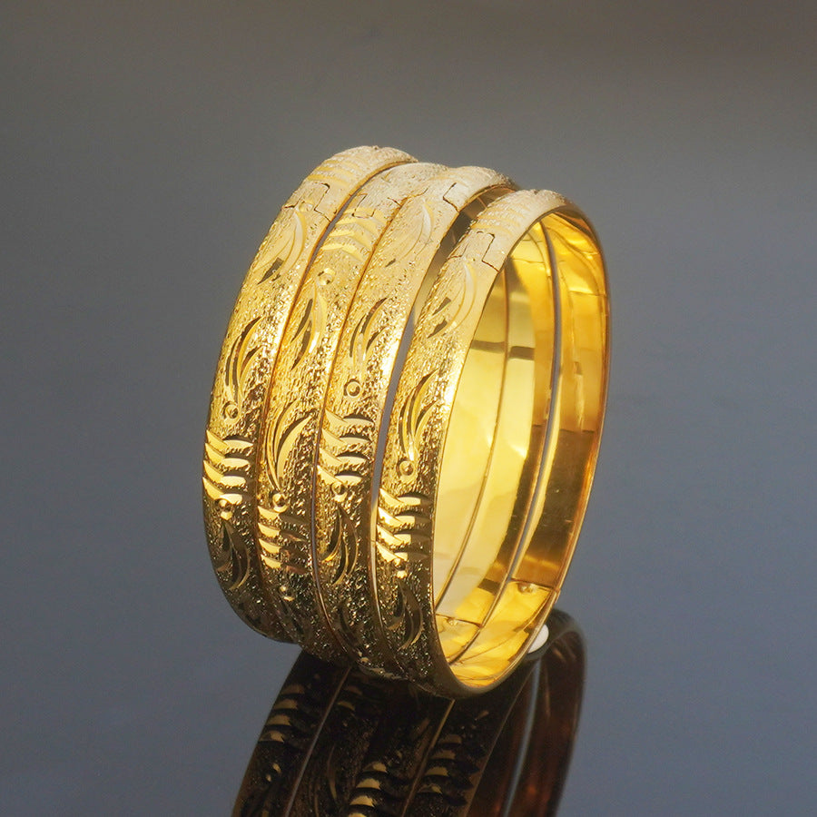 4-piece 8mm gold-tone african & middle eastern bangle set - dubai ethiopian women's jewelry with vacuum plating and color retention