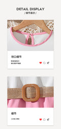 girls' dress - pink & white color block, bubble sleeves, belted waist, sweet princess style, summer children's skirt