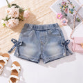 hot-selling girls' denim shorts with washed effect and bow detail - cross-border exclusive for infants and toddlers