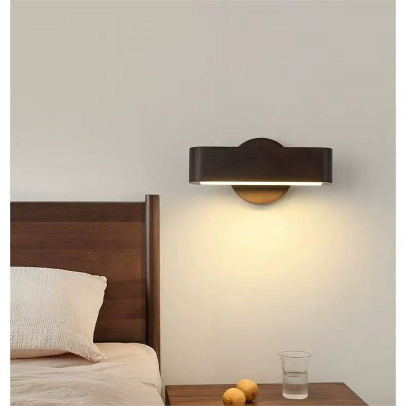 Nordic solid wood adjustable wall lamp minimalist bedroom bedside reading light japanese style natural wood living room background wall lamp