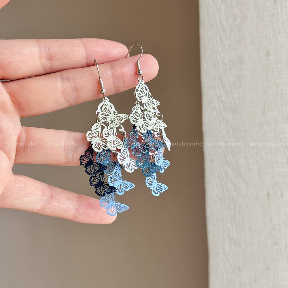 Super fairy cut out butterfly tassel earrings for women, accessible luxury, classy sense, forest style earrings, exaggerated, unique and beautiful earrings