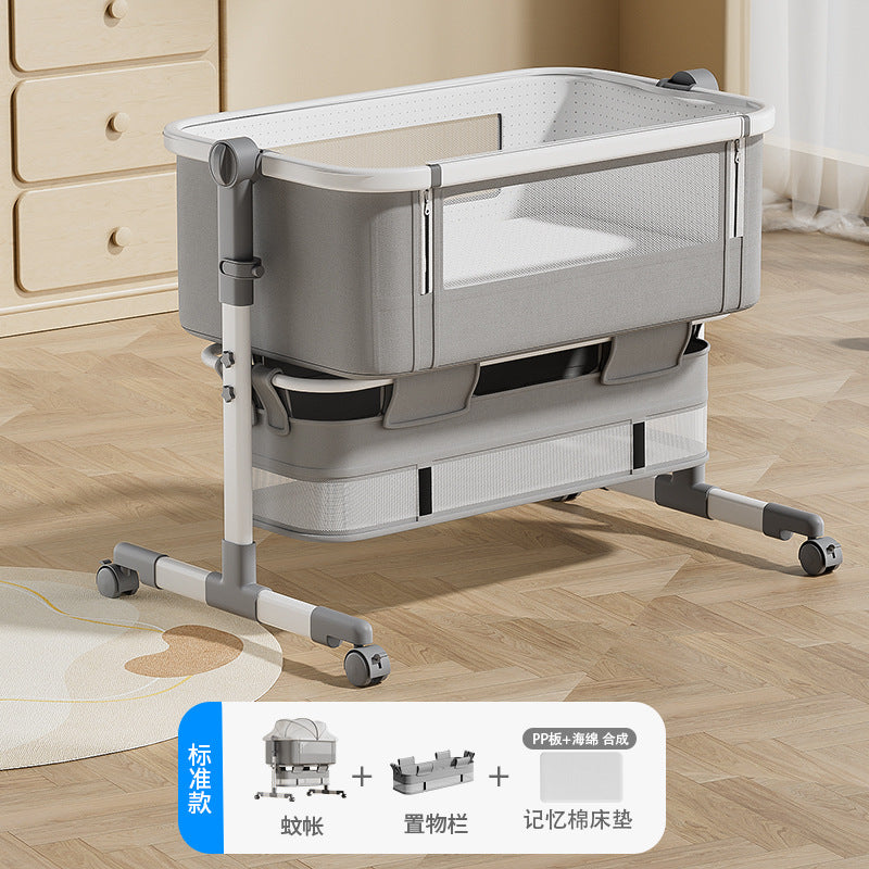 Aluminum alloy baby crib - portable, convertible, multi-functional, foldable, seamless splicing, baby rocking bed