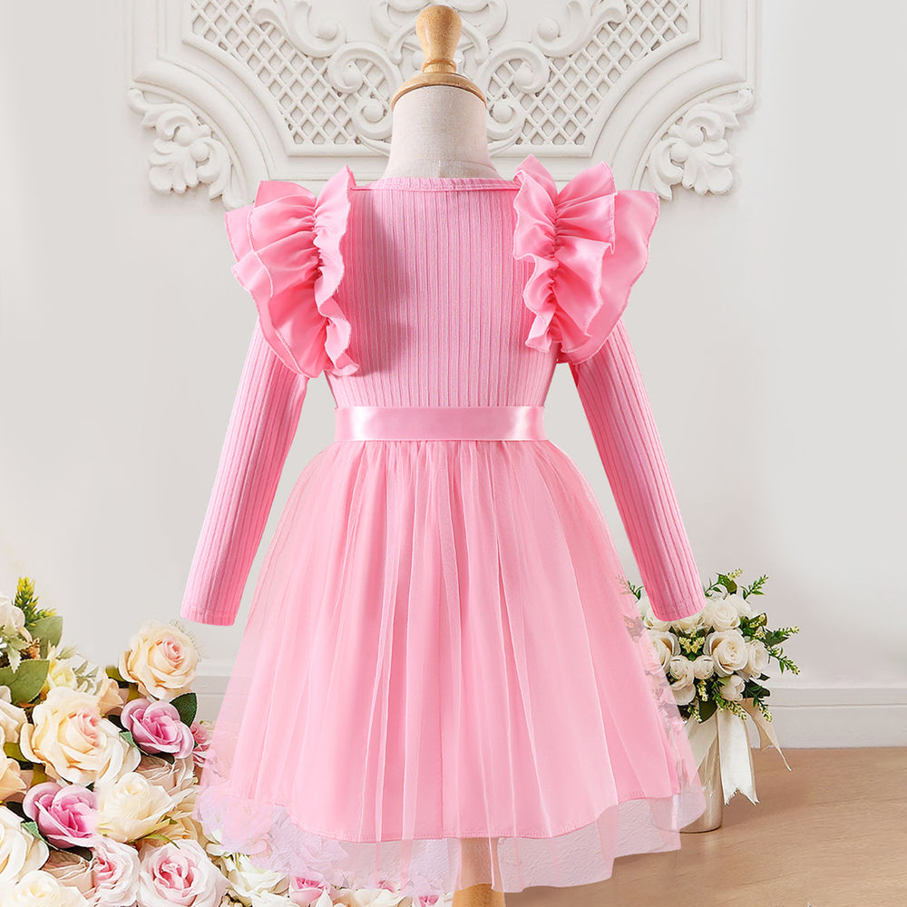 Girls' ruffle-trimmed mesh long-sleeve dress (toddler & little girl)