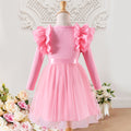 Girls' ruffle-trimmed mesh long-sleeve dress (toddler & little girl)