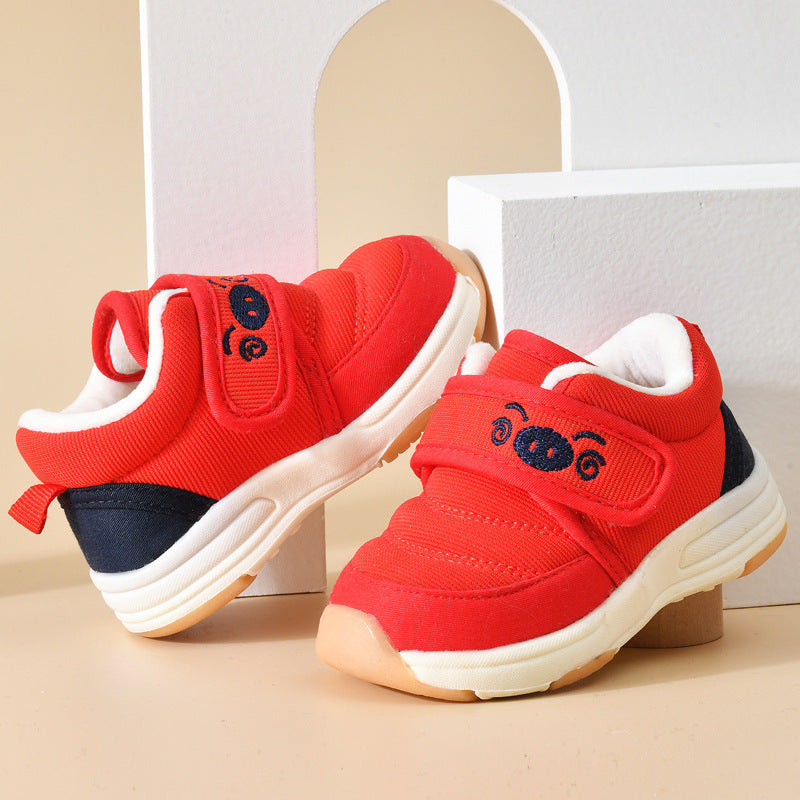 Baby walking shoes for girls, sizes 0-1 to 1-3 years, infant shoes, toddler autumn/winter soft sole, fleece-lined and thickened, cotton shoes for boys